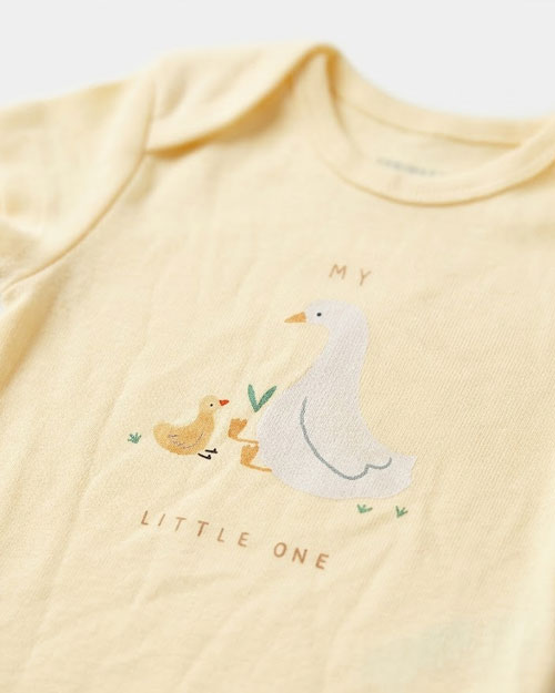 Yellow duck printed onesie