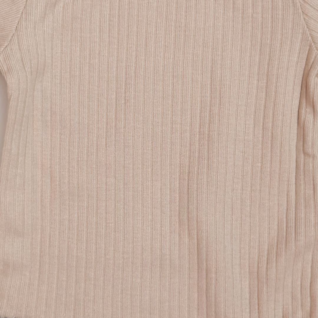 BEIGE RIBBED YELLOW BORDER ONESIE