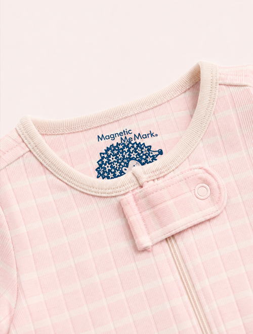 Pink and white stripes ribbed sleepsuit