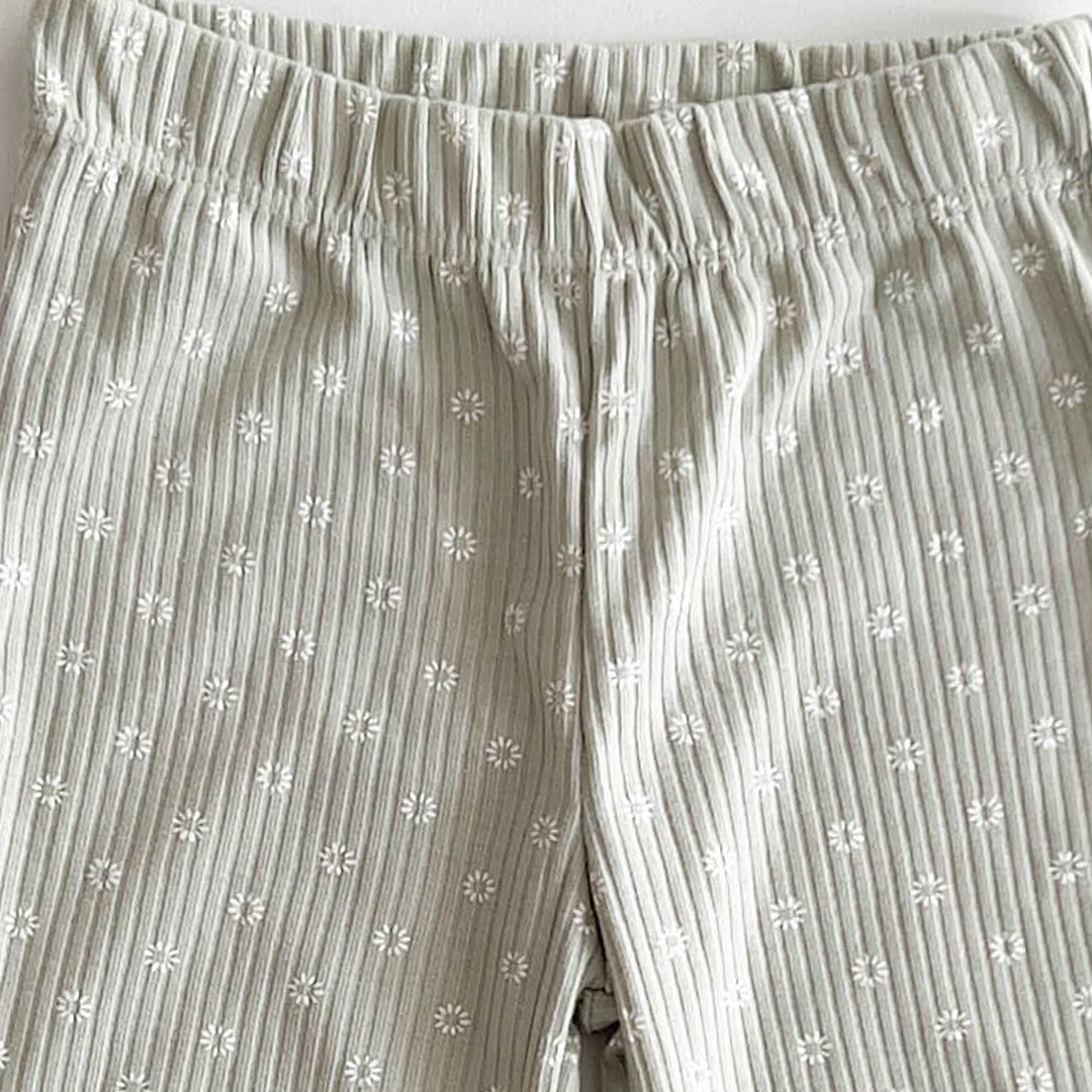 SAGE FLORAL RIBBED PANTS