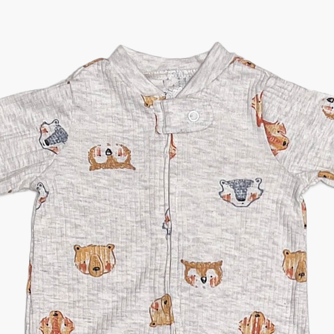 GREY FOX PRINTED RIBBED SLEEPSUIT