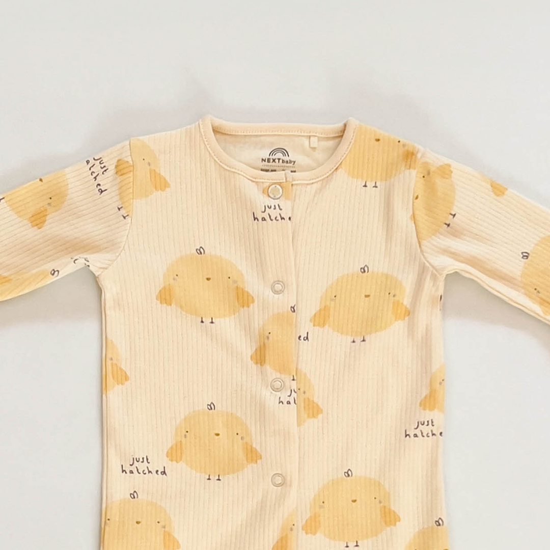 YELLOW CHICK PRINT RIBBED SLEEPSUIT