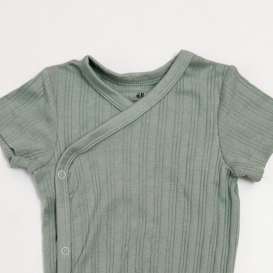 SAGE GREEN RIBBED WRAPOVER ONESIE