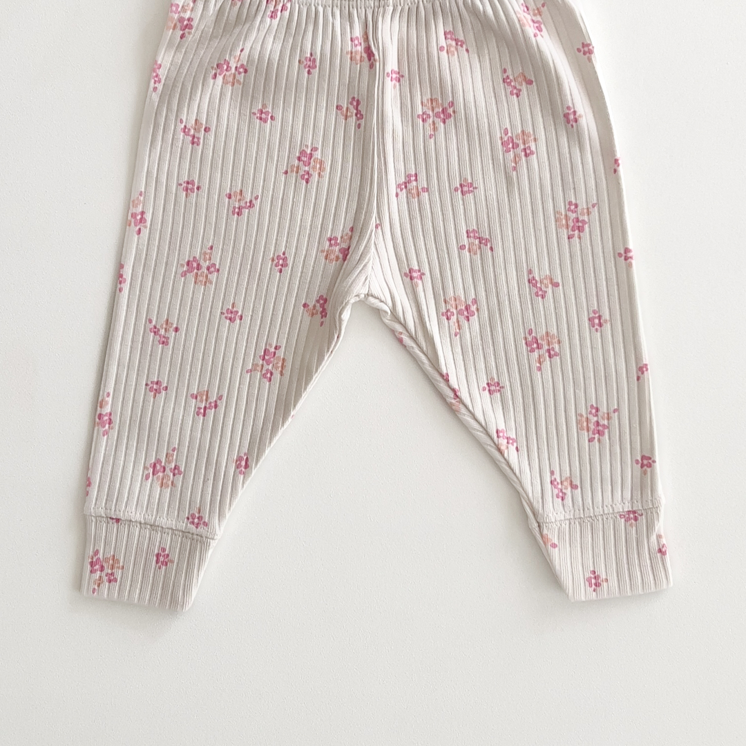 PINK FLORAL RIBBED COTTON PANTS