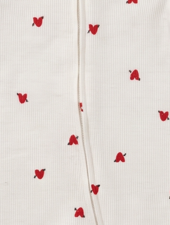 Red love ribbed zipper sleep suit