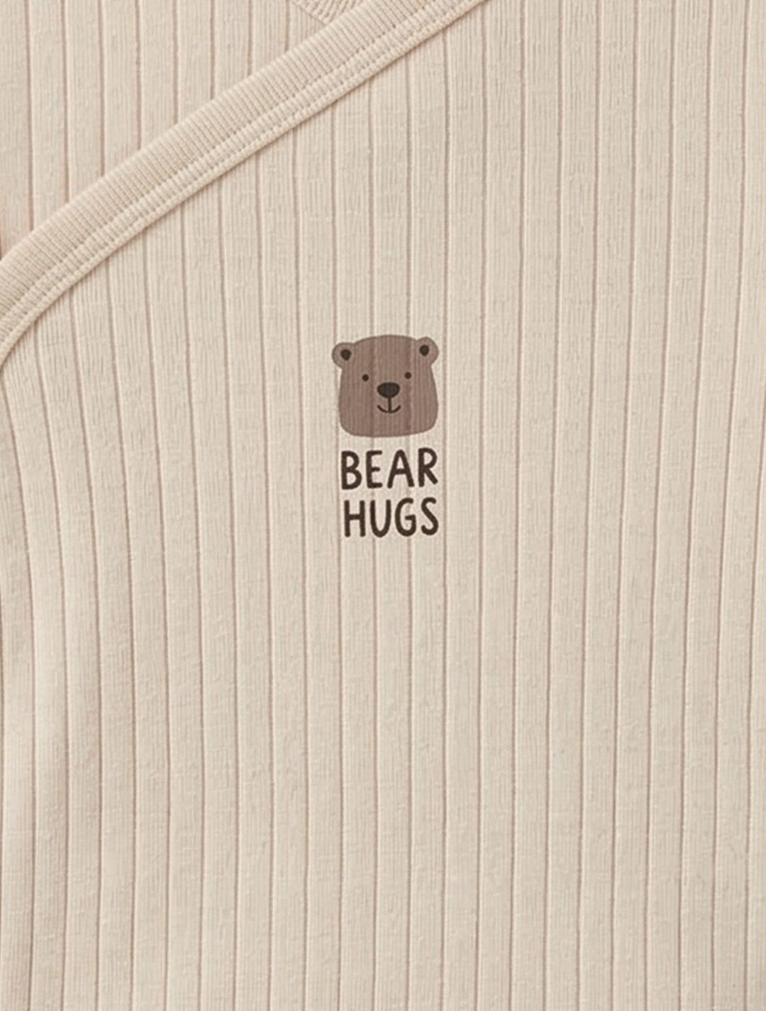 BEIGE BEAR RIBBED WRAPOVER ONESIE