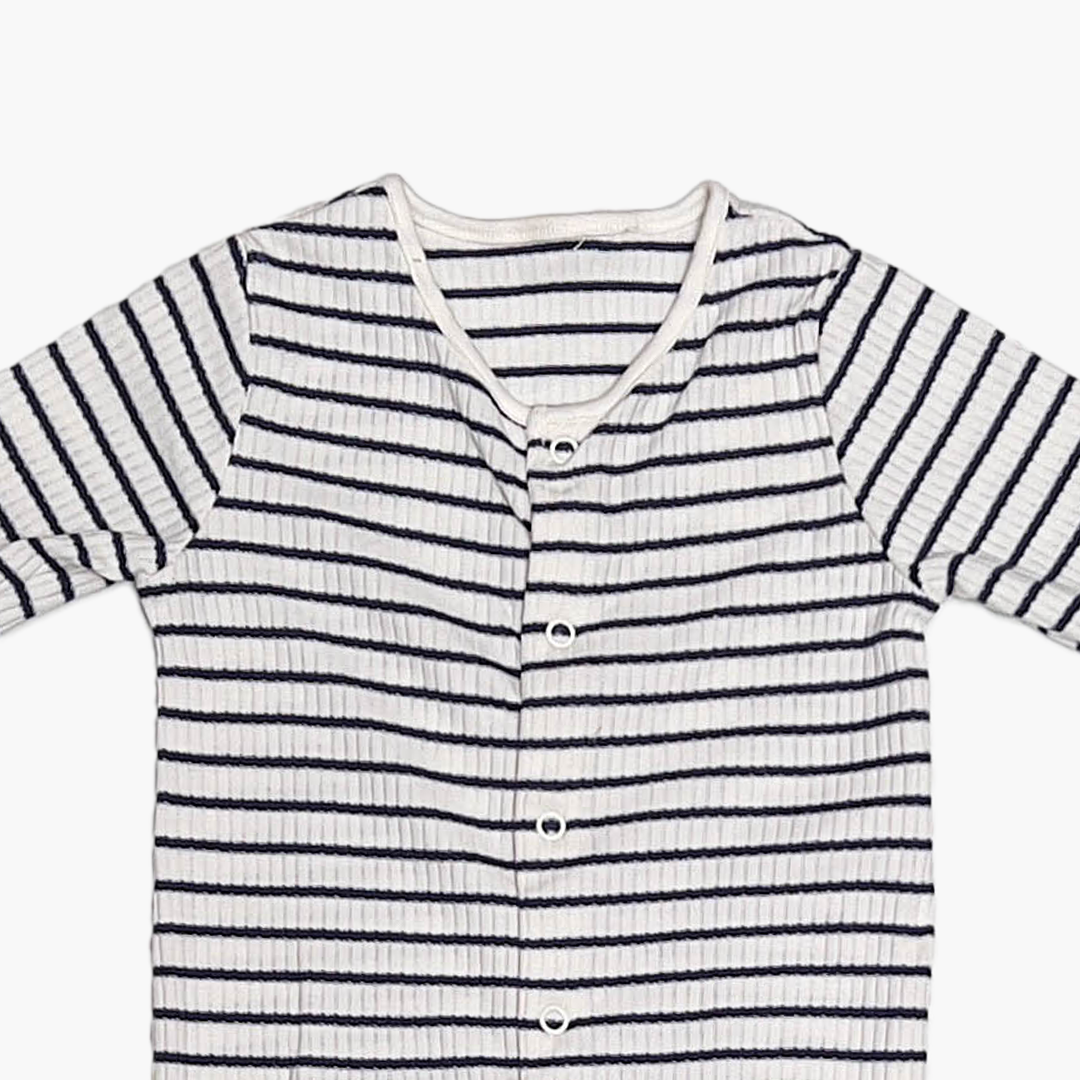 NAVY BLUE STRIPED RIBBED ROMPER
