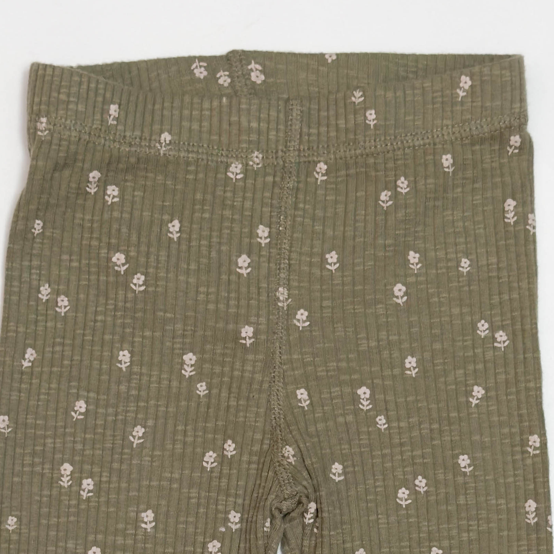 OLIVE GREEN RIBBED FLORAL PANT