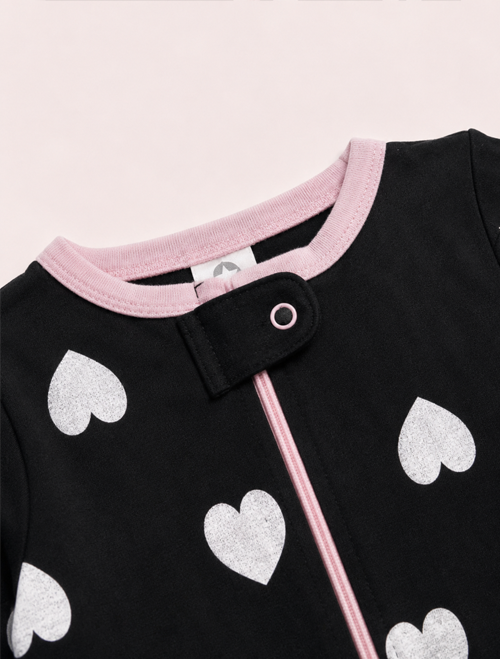 Black love pattern zipper sleepsuit