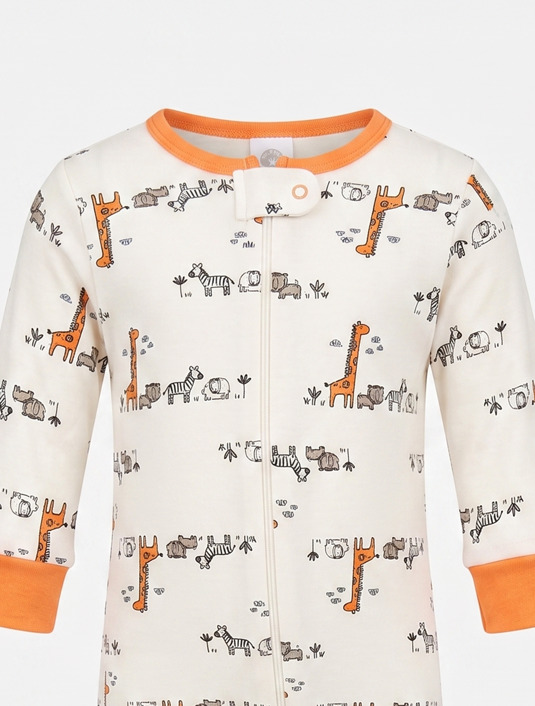 ORANGE GIRAFFE PRINTED ZIPPER SLEEPSUIT