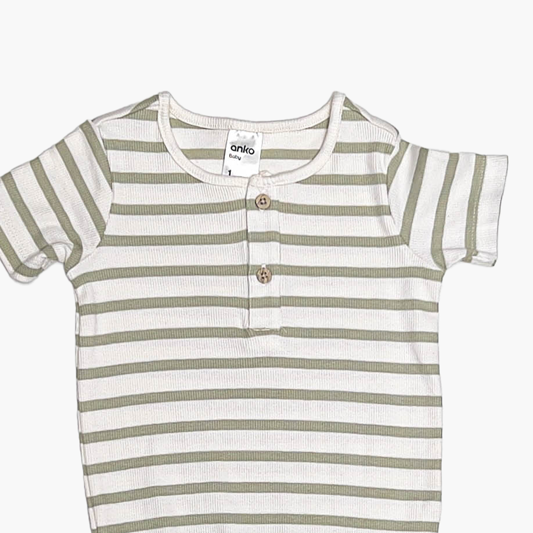 GREEN STRIPED RIBBED ONESIE