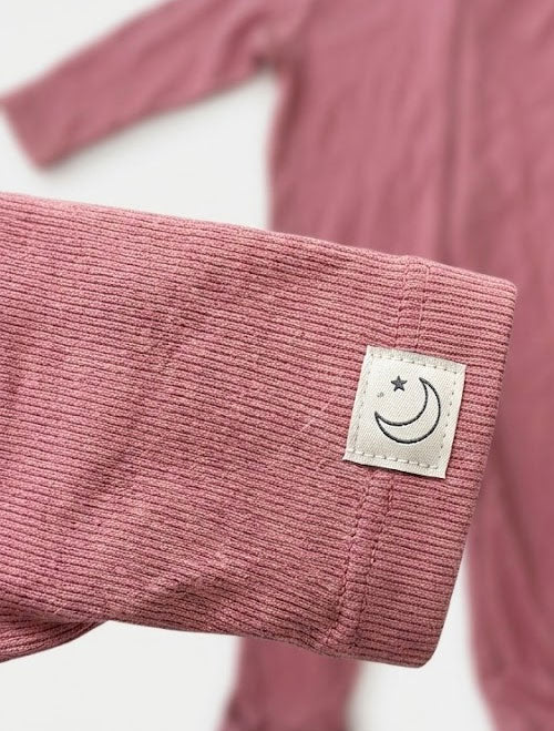 Pink ribbed zipper sleepsuit