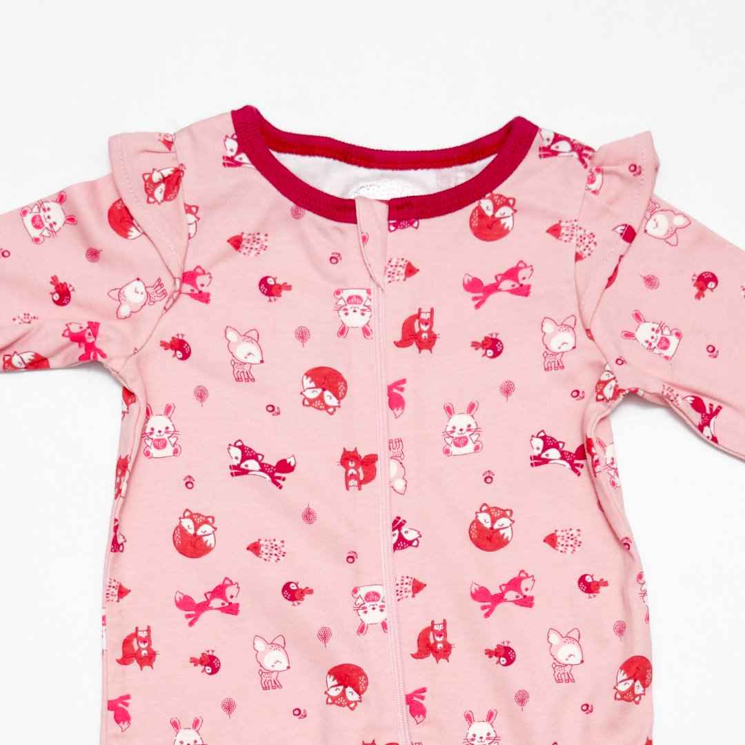 PINK ZIPPER PRINTED SLEEPSUIT
