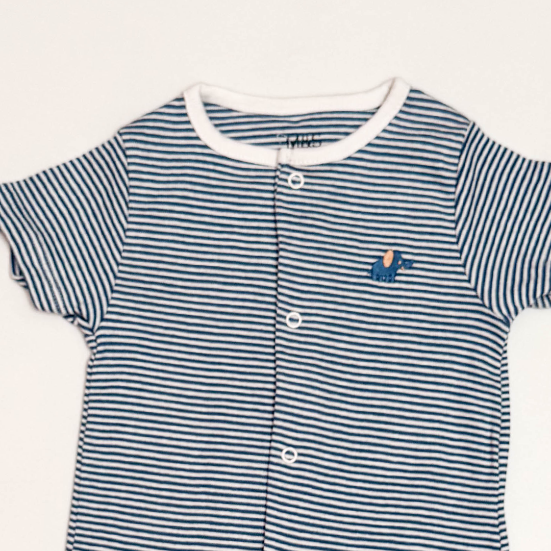 BLUE WHITE STRIPED BUTTON JUMPSUIT