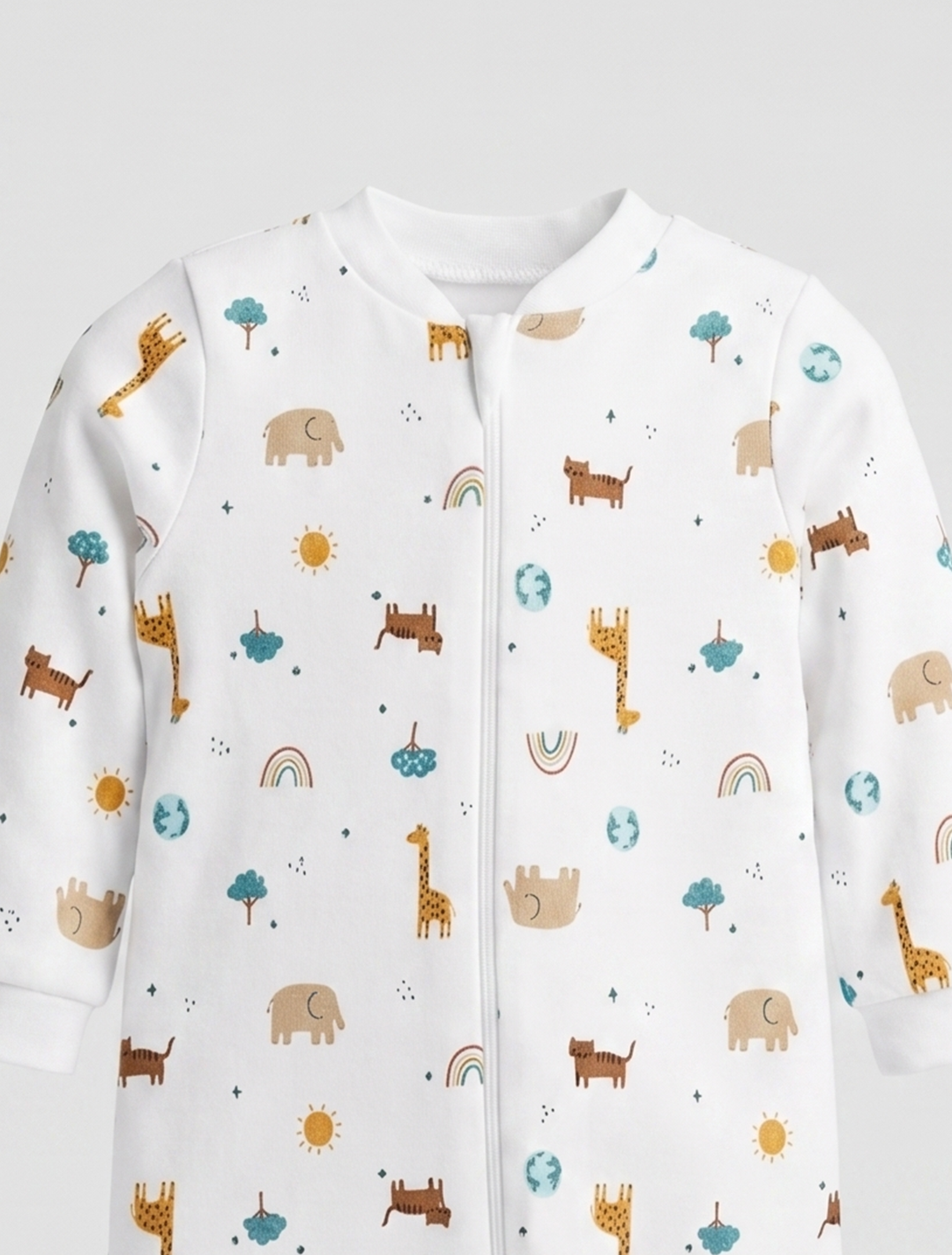 White animal printed zipper sleepsuit