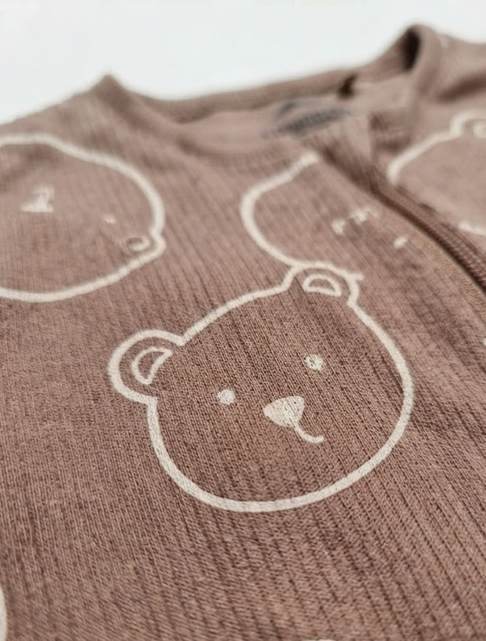 Brown ribbed bear sleep suit