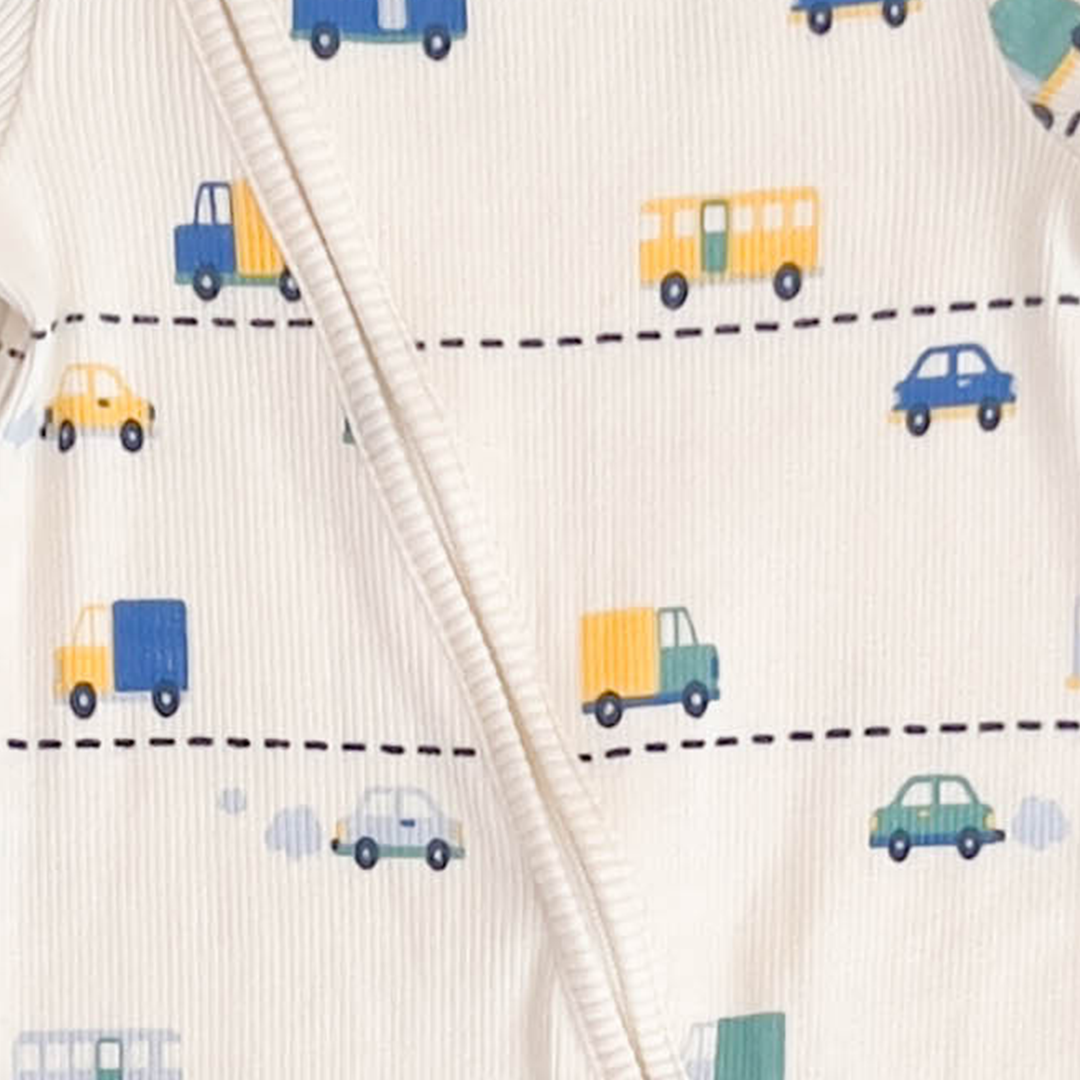 WHITE CAR PRINTED RIBBED ROMPER