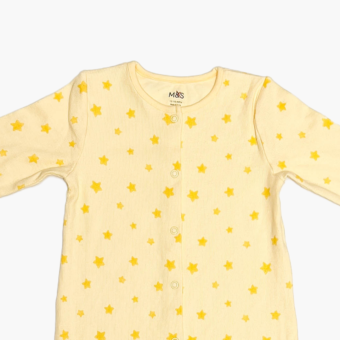 YELLOW STAR PRINTED RIBBED ROMPER