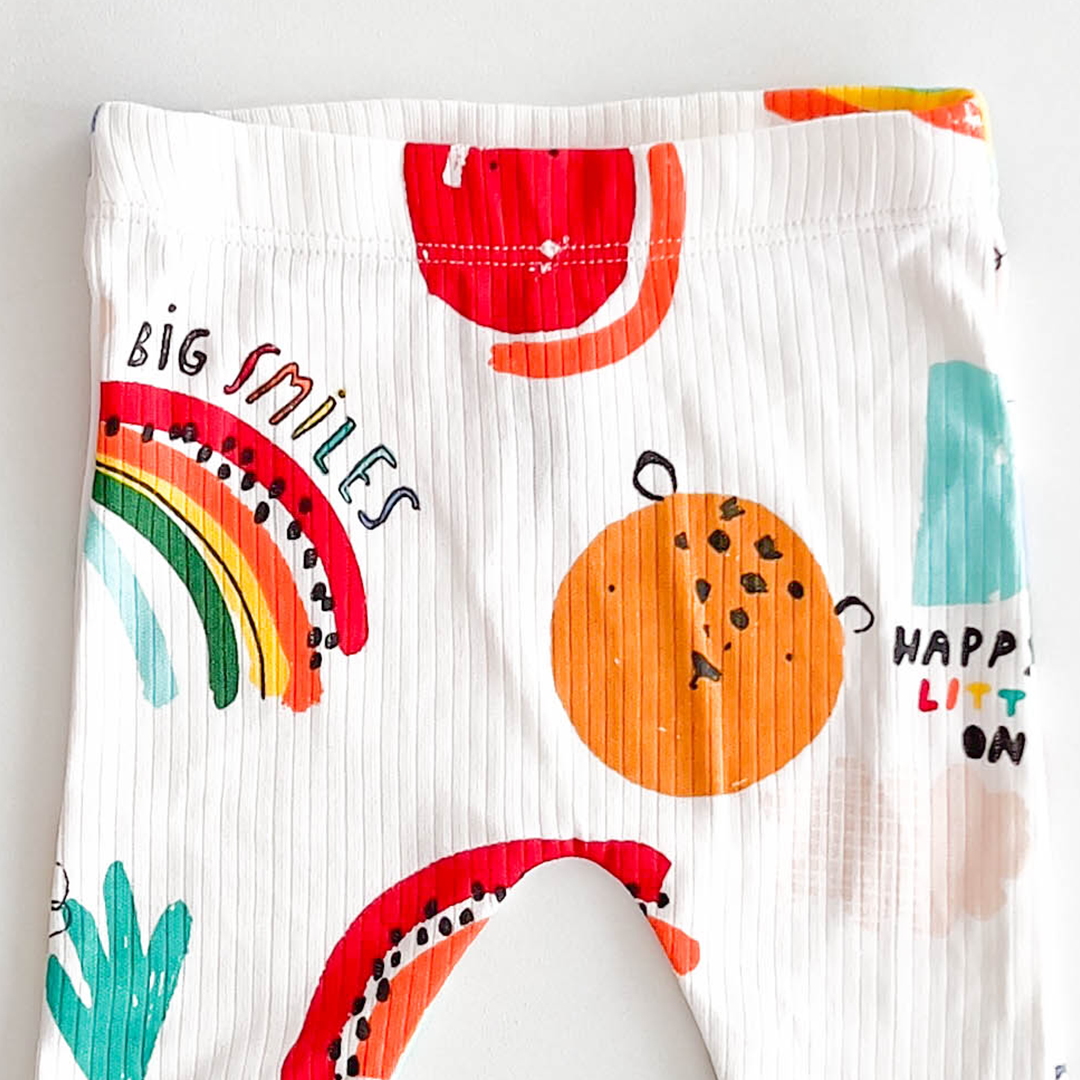 WHITE RIBBED PRINT COTTON PANTS