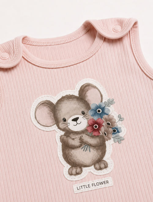 Pink ribbed mice sleepsuit