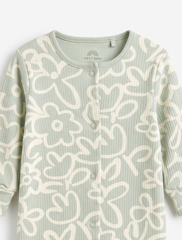 Sage green floral button sleep suits
