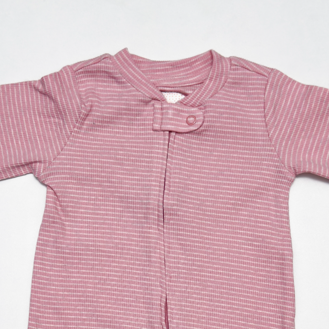 PINK STRIPED ZIPPER SLEEPSUIT