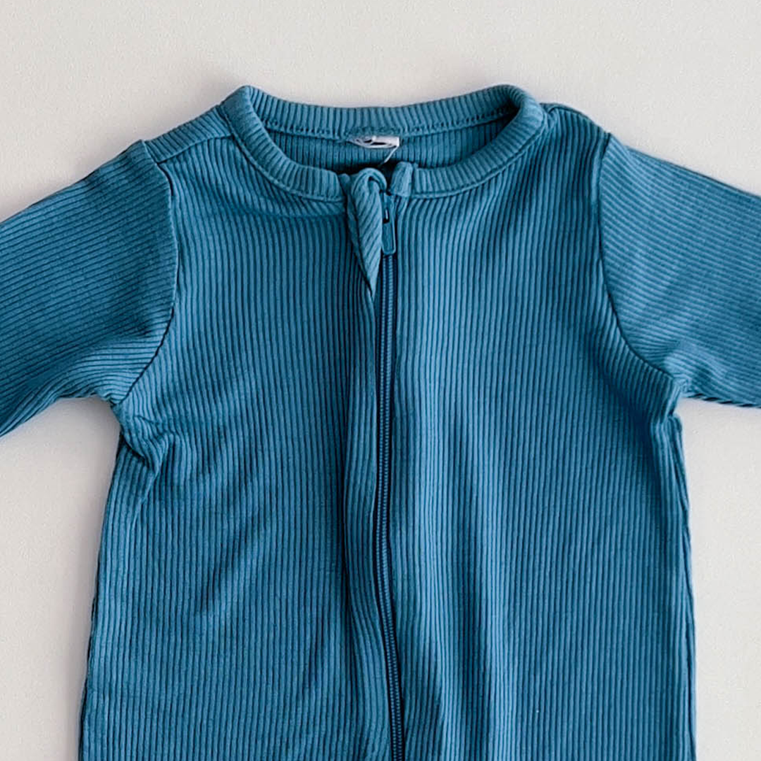 TEAL BLUE RIBBED ROMPER