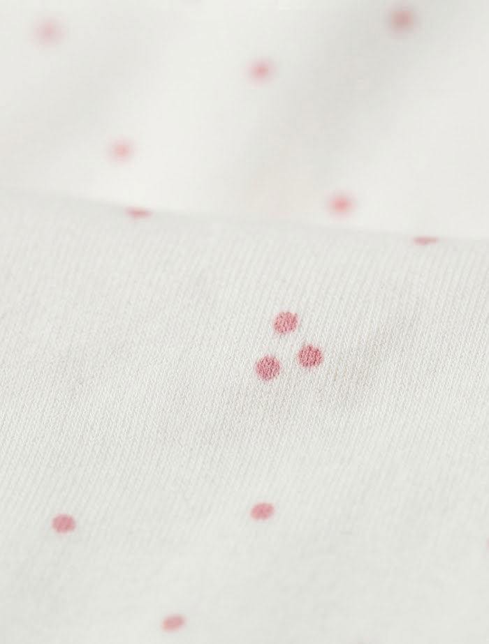Off white pink polka dotted zipper sleep suit
