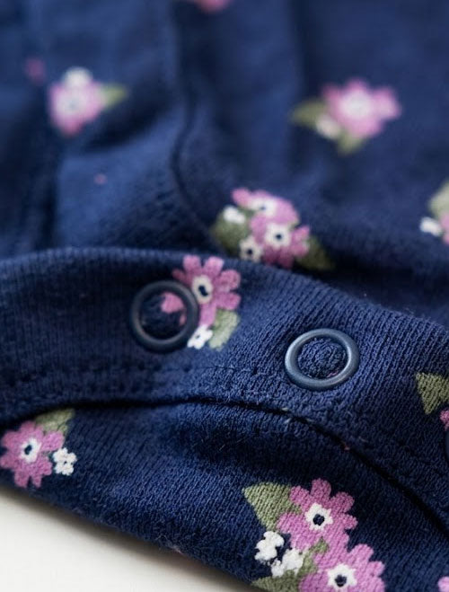 Short-Sleeve Cotton Baby Onesie Navy Floral Print