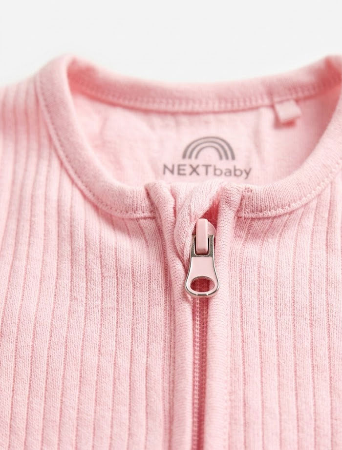 Pink ribbed 2 way zipper sleepsuit
