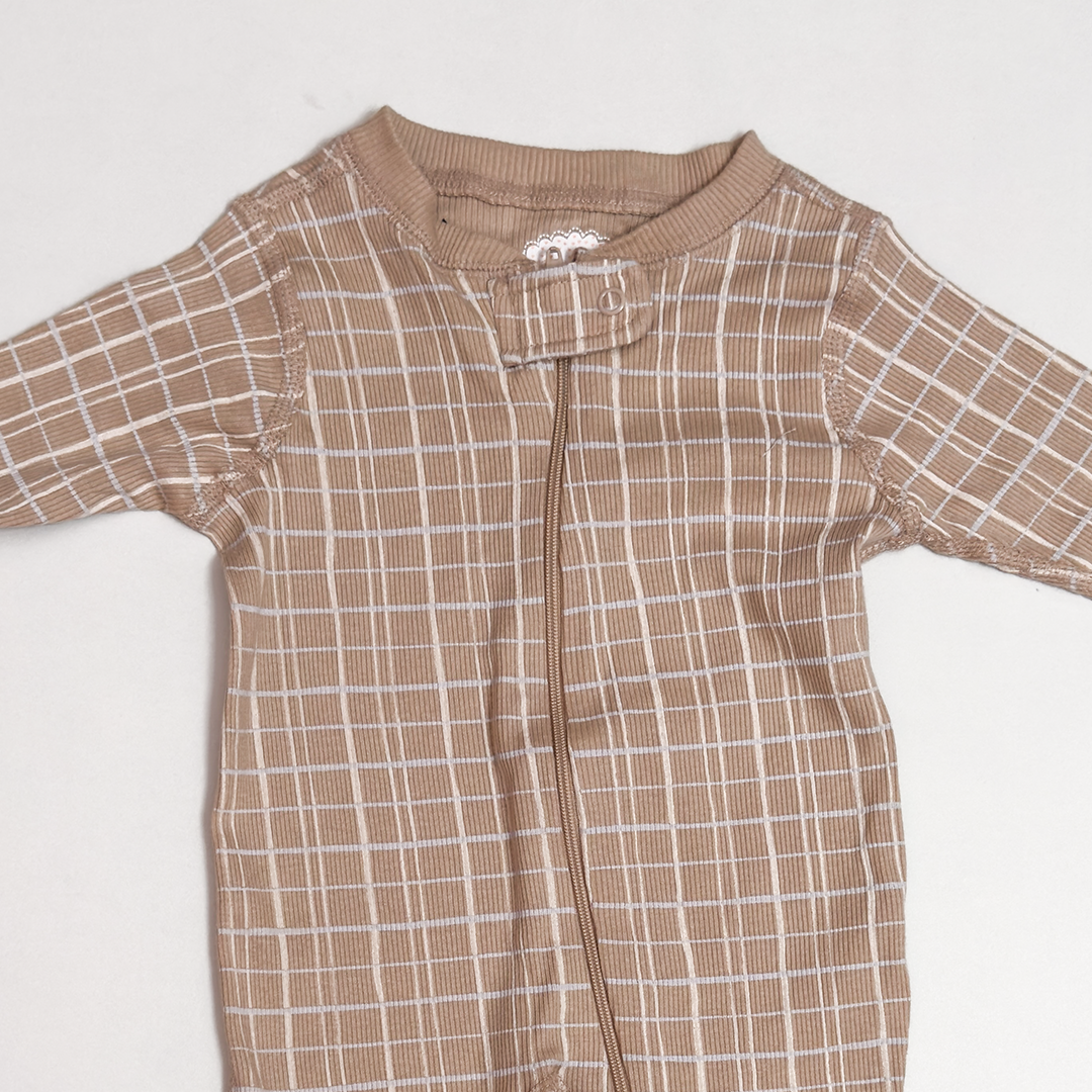 BROWN CHECK ZIPPER SLEEPSUIT