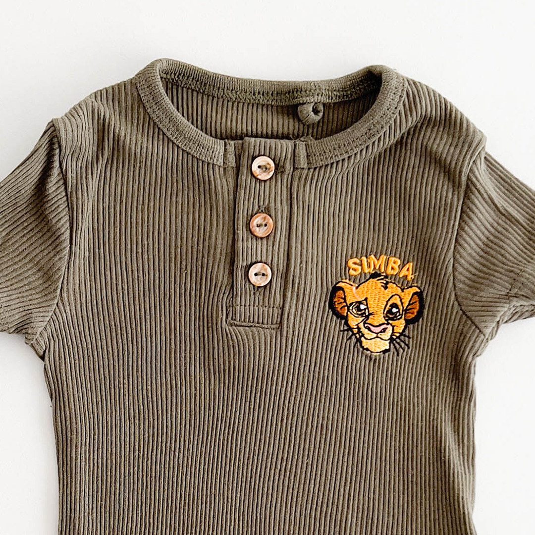 ARMY GREEN RIBBED SIMBA ONESIE
