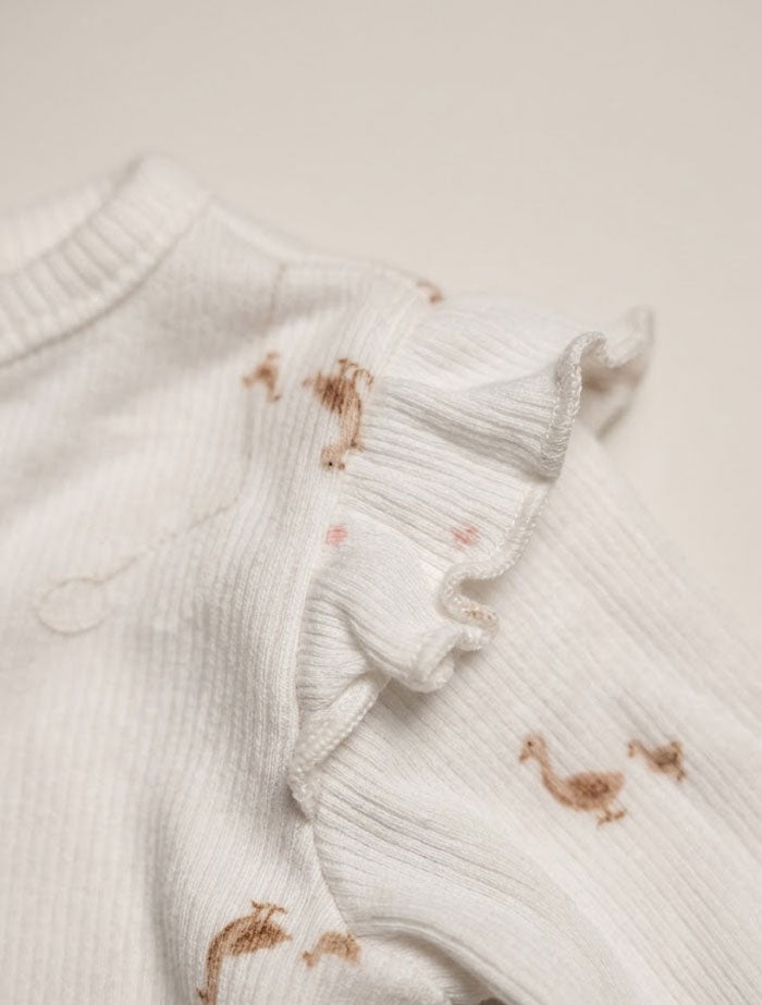 Duck floral ribbed ruffles 2 way zipper sleep suit