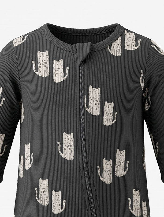Grey black ribbed 2 way zipper slleepsuit