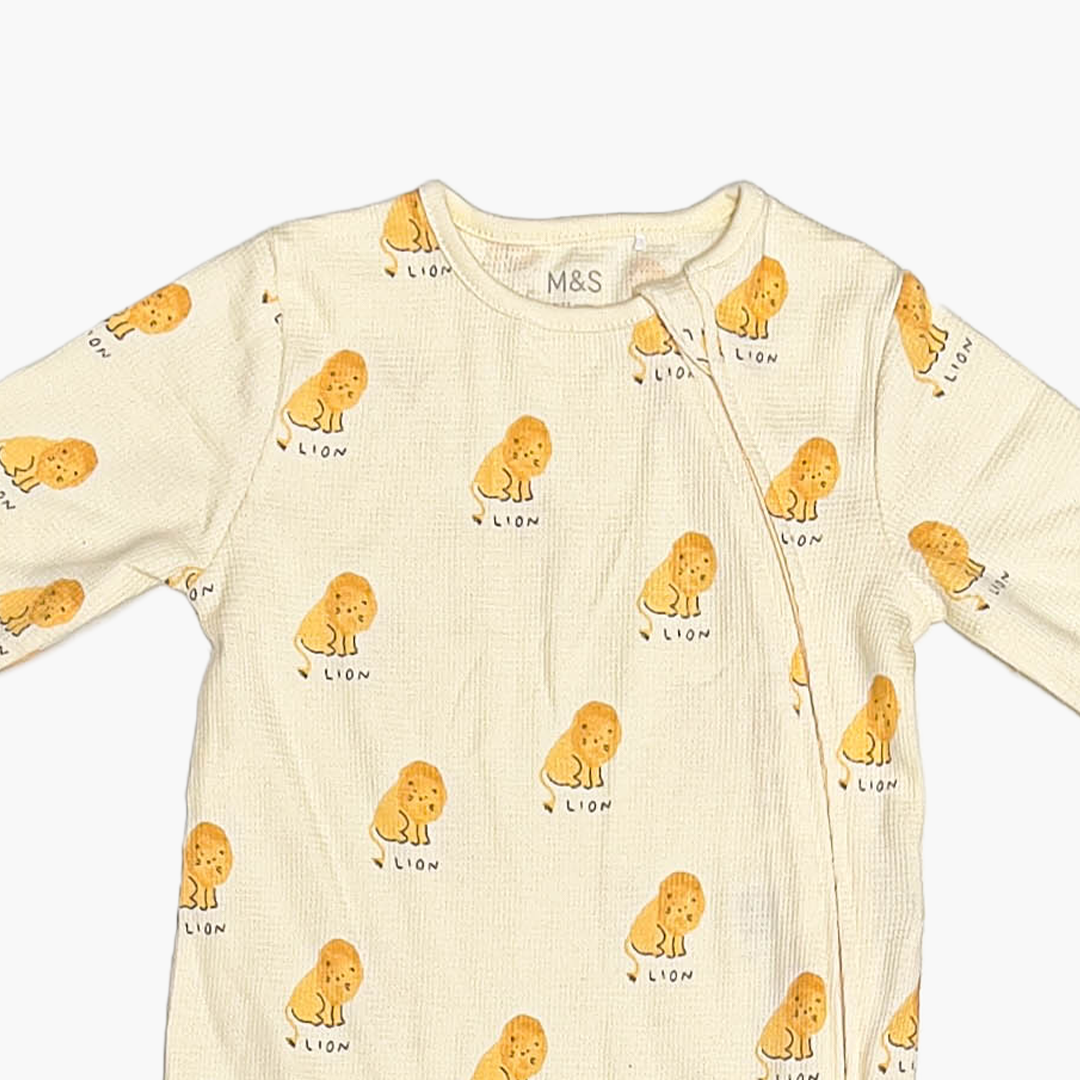 YELLOW KNITTED LION PRINTED ROMPER