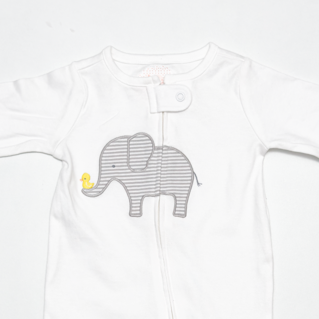 WHITE ELEPHANT ZIPPER SLEEPSUIT