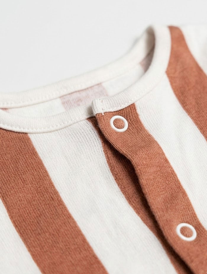 Brown and white stripes button sleepsuit