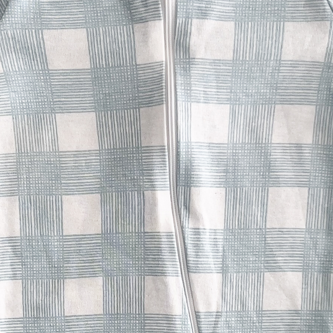 BLUE AND WHITE GINGHAM PRINT SLEEPSUIT