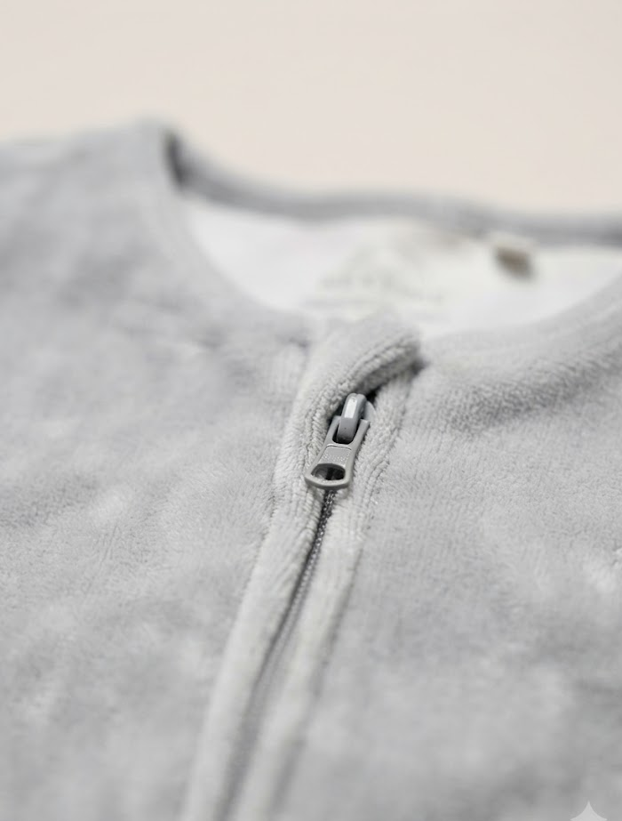 Starlight Zip Velour Sleepsuit – Soft Grey
