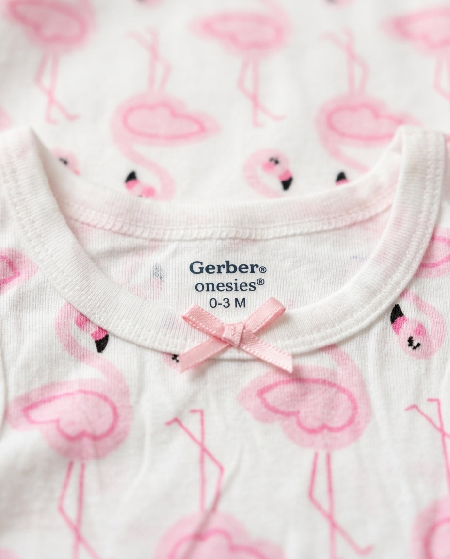 Pink flamingos patterned onesie