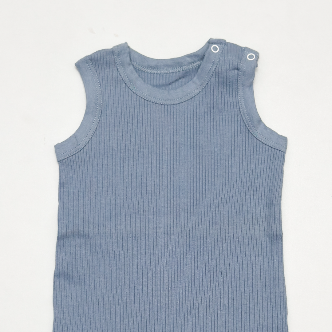 BLUE RIBBED SLEEVELESS ROMPER