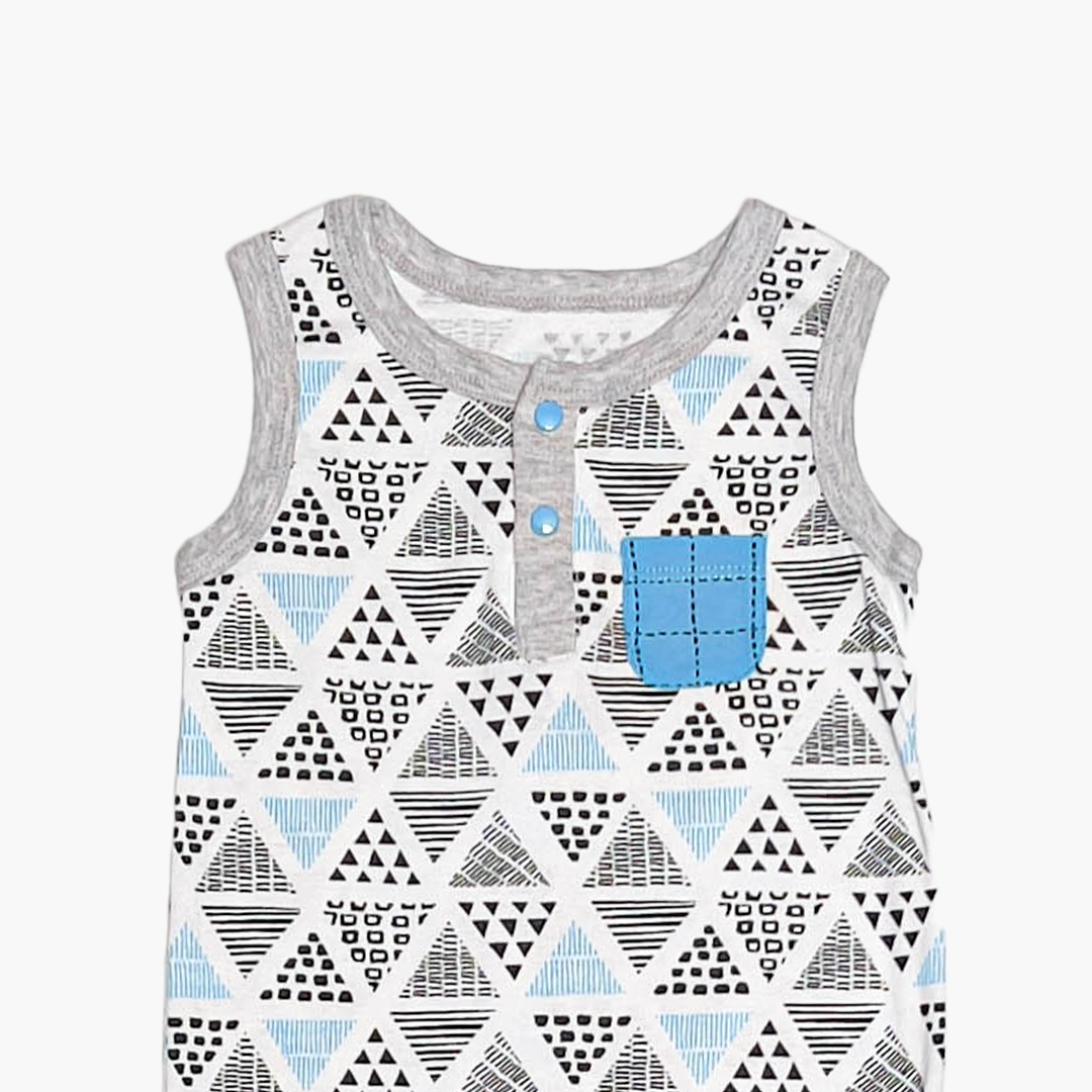 BLACK AND BLUE PATTERNED ROMPER