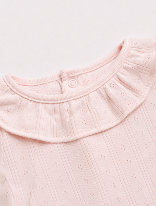 Baby pink pointelle ruffle onesie