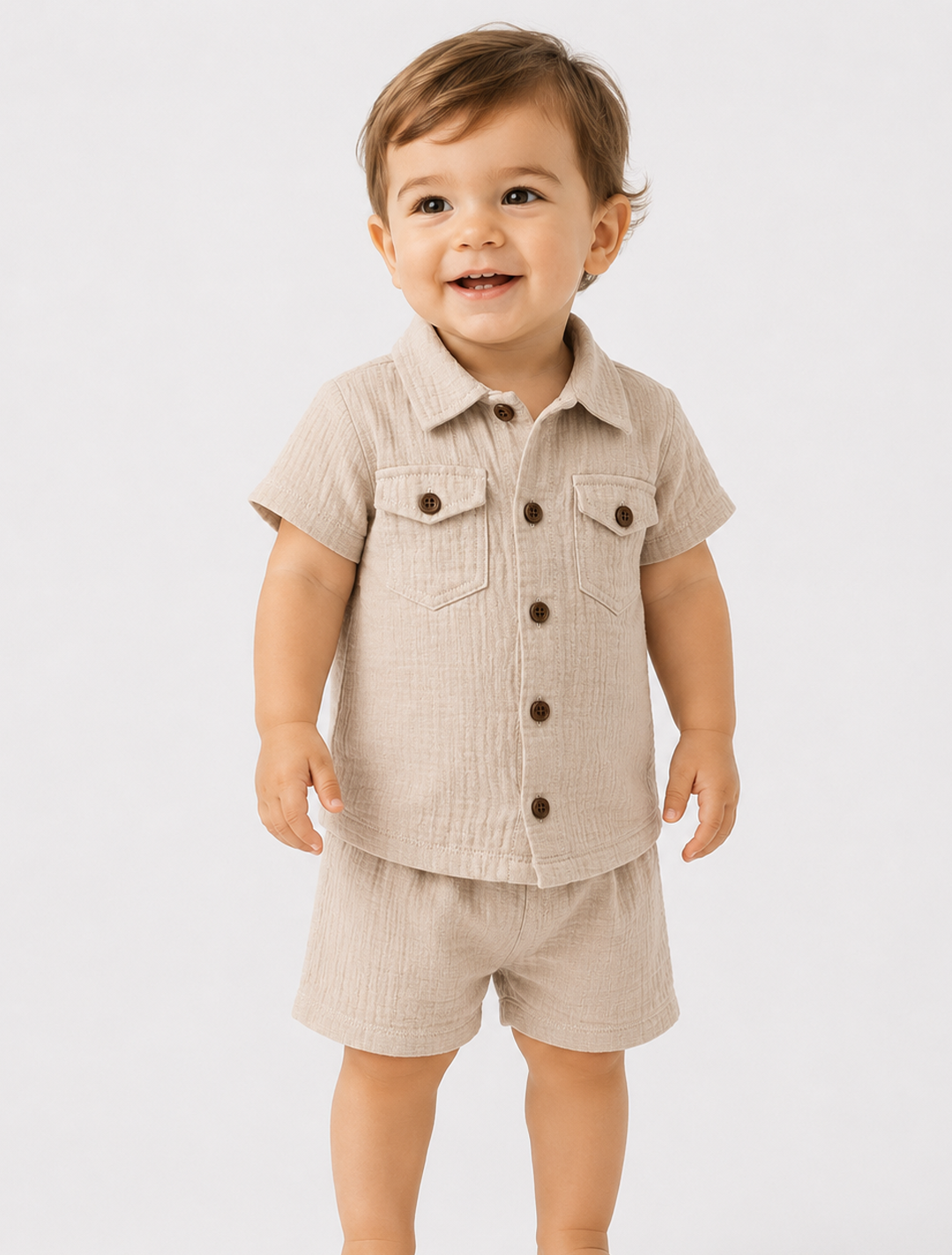 Muslin Shirt & Shorts Co-ord Set – Oatmeal Beige
