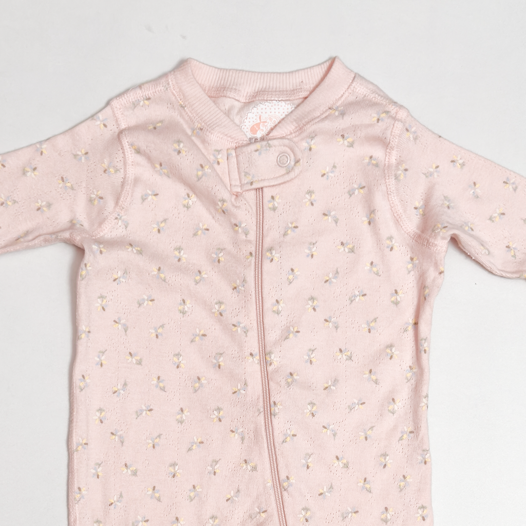 PINK POINTELLE FLORAL SLEEPSUIT