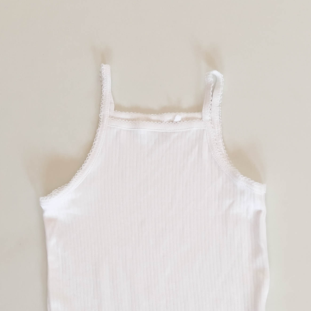 WHITE RIBBED SPAGHETTI STRAP ONESIE
