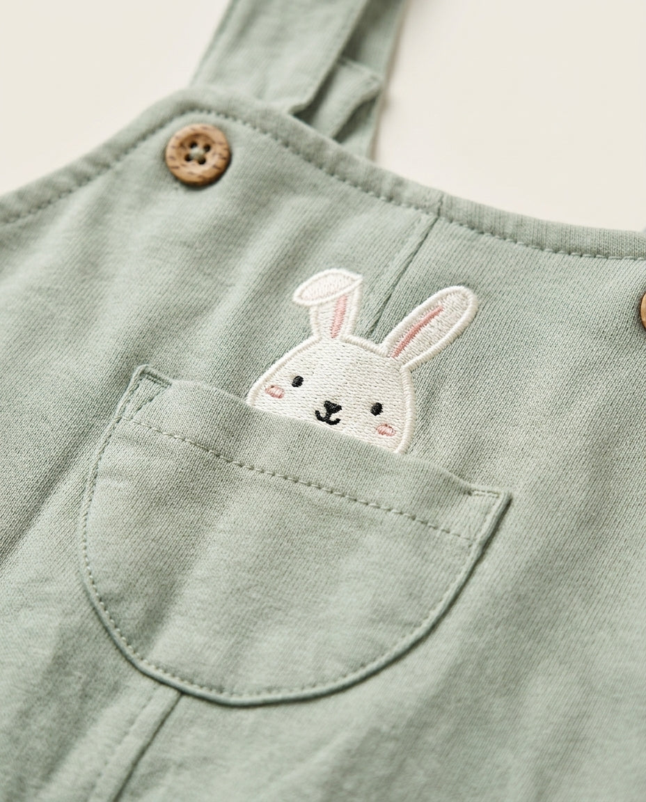 Sage green bunny half dungaree