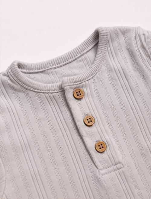 Grey pointelle button onesie
