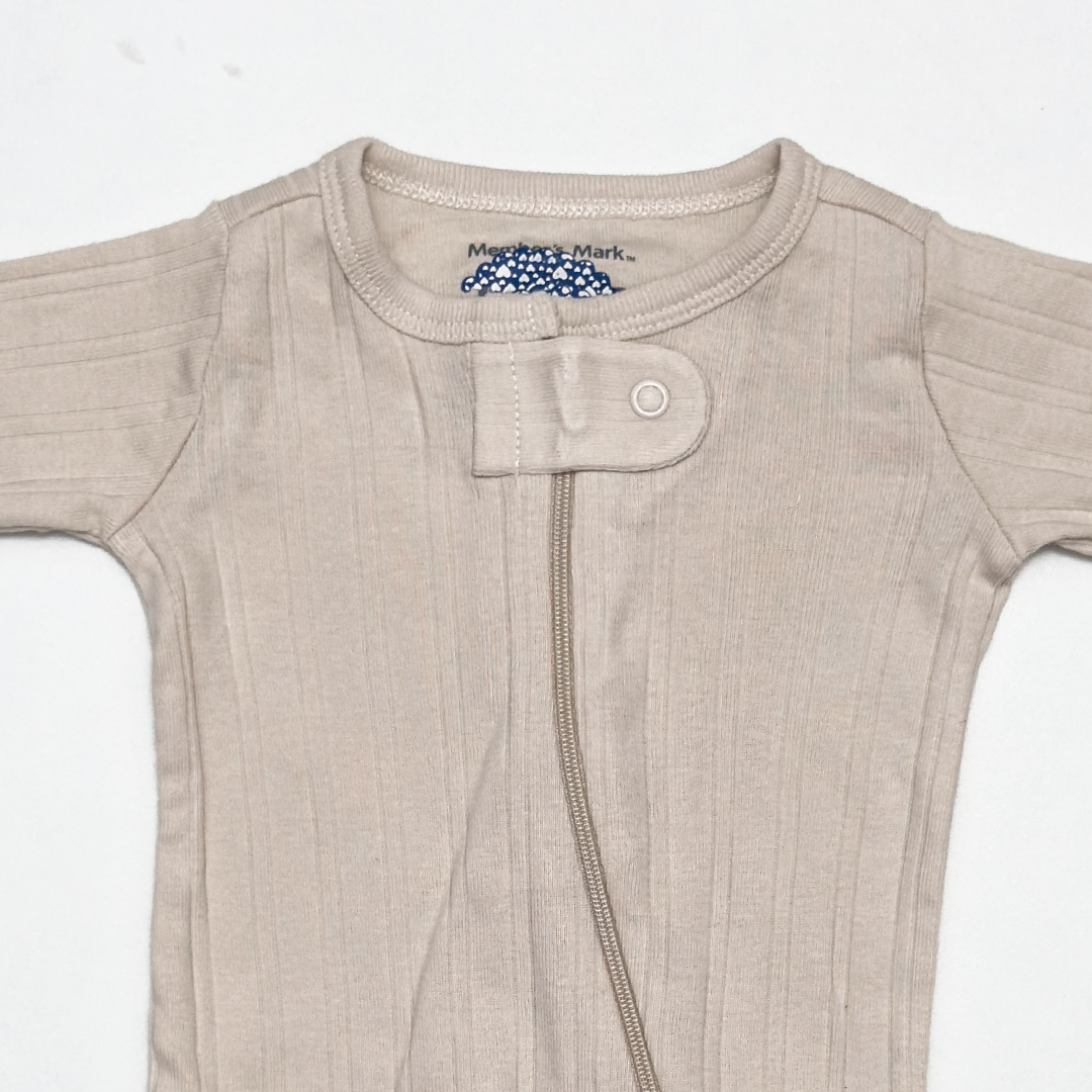 BEIGE RIBBED ZIPPER SLEEPSUIT