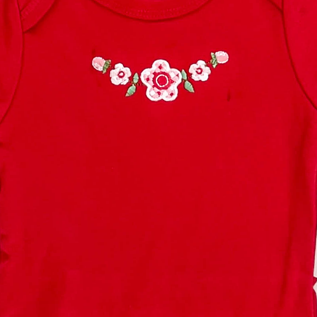 RED FLORAL EMBROIDERY ONESIE